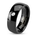 Černý ocelový prsten se zirkonem, šíře 8 mm, vel. 55