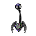 Černý piercing do pupíku okřídlené srdce
