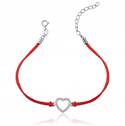 Červený náramek, stříbrné srdíčko se zirkony