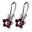 Dětské náušnice stříbrné - kytičky, Crystals from SWAROVSKI® barva: Fuchsia