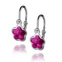 Dětské stříbrné náušnice - kytička, Crystals from SWAROVSKI®, barva: Fuchsia
