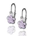 Dětské stříbrné náušnice - kytička, Crystals from SWAROVSKI® Violet