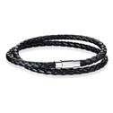 Dojitý kožený náramek proplétaný černý, délka 19 cm