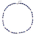 Minerální náhrdelník přírodní Ametyst, Lapis lasuli, Aventurín a perly, stříbro AG925