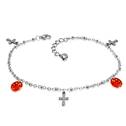 Náramek na nohu s křížky a červenými kameny