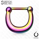 Ocelový piercing do nosu - septum duhový