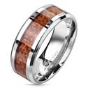 Pánský ocelový prsten dekor dřevo