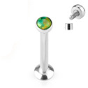 Piercing do brady - labreta 1,2 x 6 mm, zelený opál