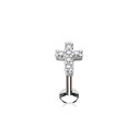 Piercing do brady křížek 1,2 x 8 mm, čiré zirkony