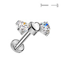 Piercing do brady se srdíčky - PUSH IN labreta TITAN