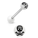 Piercing do jazyku - lebka, bílá barva
