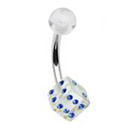 Piercing do pupíku - hrací kostka, čirá/modré zirkony