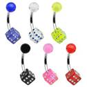 Piercing do pupíku - hrací kostka se zirkony