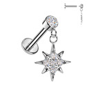 Piercing do ucha - labreta hvězda 1,2 x 6 mm