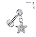 Piercing do ucha - labreta se zavěšenou hvězdičkou