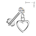 Piercing do ucha - labreta se zavěšeným srdíčkem