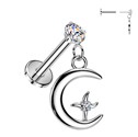 Piercing do ucha PUSH IN labreta, měsíc a hvězda