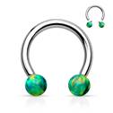 Piercing podkova - zelený opál, 1,6 x 12 mm, kuličky 5 mm