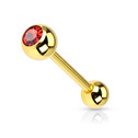 Pozlacený piercing do jazyku - červený kamínek