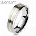 Snubní prsten titan, zlatá linka, šíře 6 mm, vel. 49