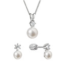 Stříbrná perlová souprava se zirkony a bílou říční perlou