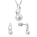 Stříbrná perlová souprava se zirkony a říční perlou