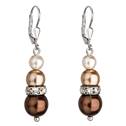 Stříbrné náušnice s perličkami Crystals from Swarovski® Brown