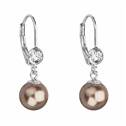 Stříbrné náušnice s perlou a kameny Crystals from Swarovski® Brown