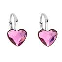 Stříbrné náušnice se srdíčky Crystals from Swarovski® Fuchsia