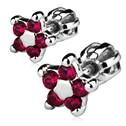 Stříbrné náušnice šroubovací - kytičky, tmavě růžové zirkony