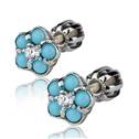 Stříbrné náušnice šroubovací - kytičky tyrkysové