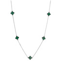 Stříbrný náhrdelník čtyřlístky malachit