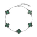 Stříbrný náramek čtyřlístky malachit