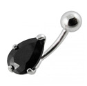 Stříbrný piercing do pupíku - kapka, černý zirkon