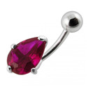 Stříbrný piercing do pupíku - kapka, tmavě růžový zirkon