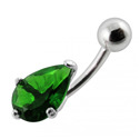 Stříbrný piercing do pupíku - kapka, tmavě zelený zirkon