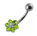 Stříbrný piercing do pupíku - kytička, světle zelené zirkony