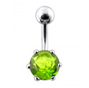 Stříbrný piercing do pupíku, světle zelený zirkon