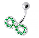 Stříbrný piercing do pupíku, tmavě zelené zirkony
