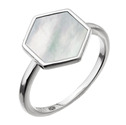 Stříbrný prsten hexagon s bílou perletí