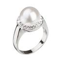 Stříbrný prsten s krytsaly Crystals from Swarovski® a bílou perlou
