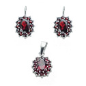 Stříbrný set granát náušnice + přívěsek