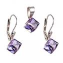 Stříbrný set náušnic kostky Crystals from Swarovski® Violet