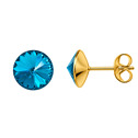 Zlacené ocelové náušnice Crystals from Swarovski® 6mm, BLUE ZIRCON