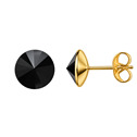 Zlacené ocelové náušnice Crystals from Swarovski® 6mm, JET BLACK