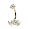 Zlacený ocelový piercing do pupíku se zirkony