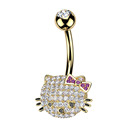 Zlacený piercing do pupíku kočička