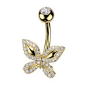 Zlacený piercing do pupíku motýlek