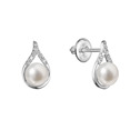 Zlaté 14 karátové náušnice slza bílé zlato s říční perlou a brilianty