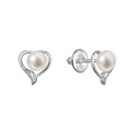 Zlaté 14 karátové náušnice srdce bílé zlato s říční perlou a brilianty 
